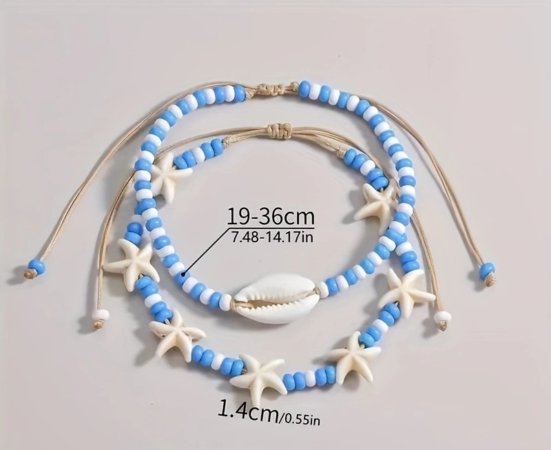 Boho Beach Anklet Set With Seashell and Starfish Charms